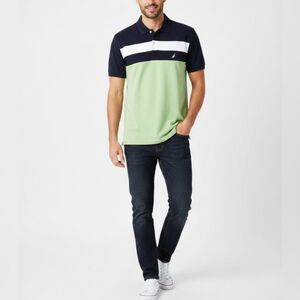 Nautica 100% Cotton Preppy Navy and Green Polo Short Sleeve Shirt Size XL